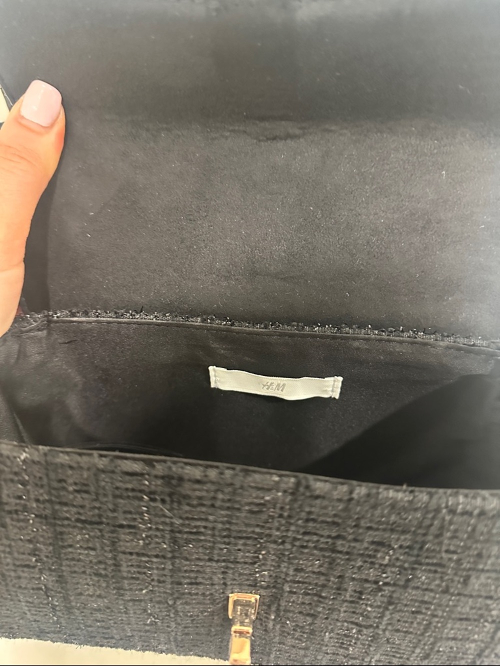 H&M Black Tweed Top-Handle Satchel with Gold-Tone Clasp - Picture 2 of 3